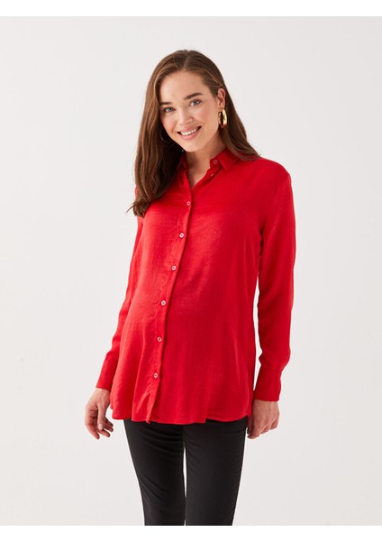 Yeni Sezon Düz Uzun Kollu Saten Hamile Gömlek