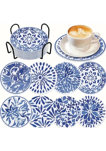 5d 8 Parça Mozaik Elmas Boyama Bardak Altlığı Seti