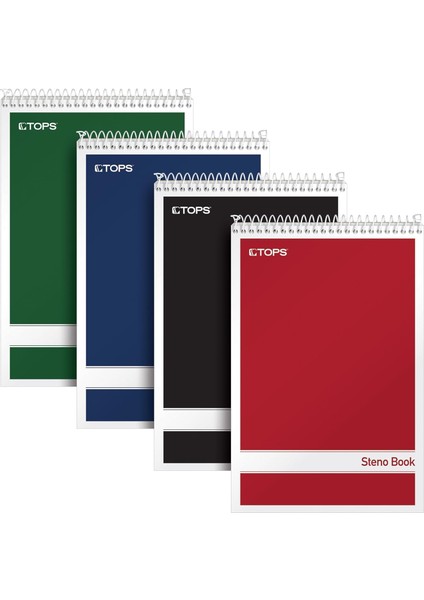 Spiral Steno Kitaplar, 15,2 x 22,9 Cm, Gregg Rule, Beyaz Kağıt, Çeşitli Kapaklar, 80 Yaprak Pro Kitap, Paket Başına 4 Kitap (80220)