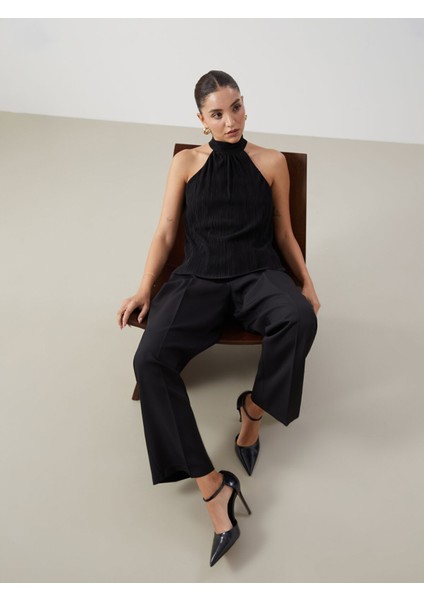 Yeni Sezon Halter Yaka Dokulu Kadın Bluz