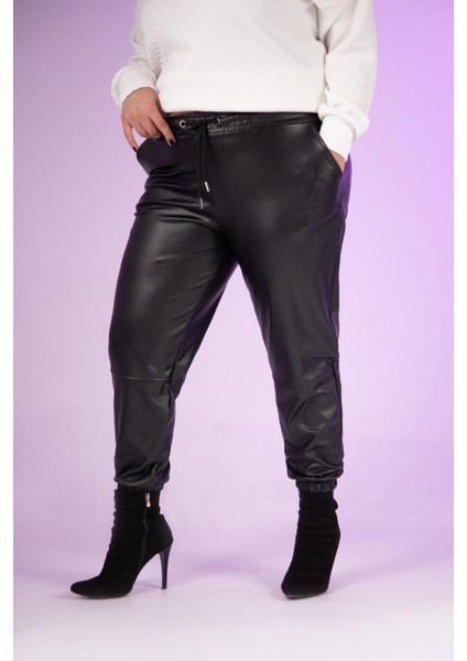Kadın Büyük Beden Deri Siyah Pantolon indirimleri