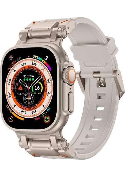 Ile Uyumlu Ultra 49MM KRD-101 Titanyum Metal Başlıklı Silikon Kordon Starlight-Titanyum