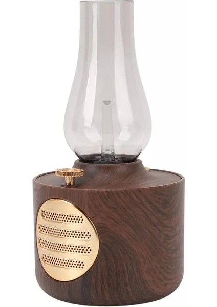 Retro Gaz Lambası Şeklinde Dimmerli Işıklı Hoparlör Başucu Lambası Fonksiyonlu (Ahşap)