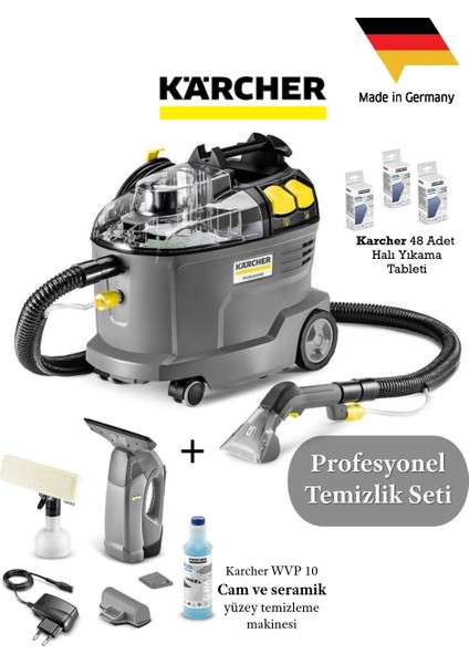 Güçlü Temizlik Profesyonel Puzzi 8/1 Halı&koltuk Döşeme Yıkama Makinesi + Cam Temizleme Cihazı