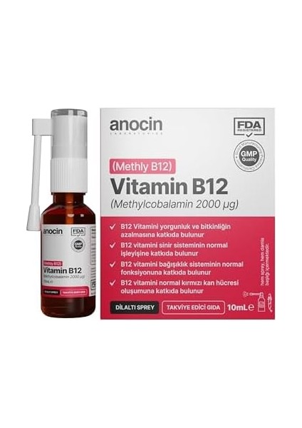 Anocin Methyl Cobalamin B12 Sprey 1000 Mcg 2000 Ug 10 ml