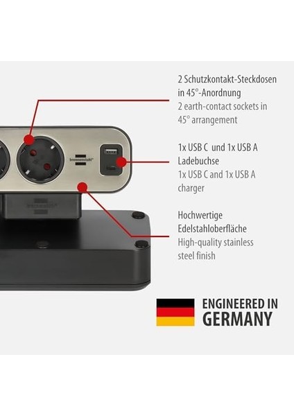 Brennensthul Estilo Duplex Serisi 9 Soketli Typ-C ve USB Li 19.500 Amper Akım Korumalı 2 Metre Kablolu Masa Üstü Priz modelleri