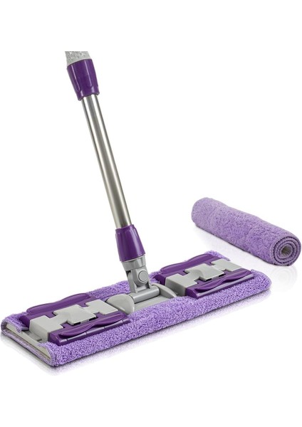 Yedek Mikrofiber Bezli Mandallı Mop, Sıkıştırmalı, Uzayabilir Teleskopik Saplı, 360 Derece Dönebilir Zemin ve Duvar Temizlik Mopu
