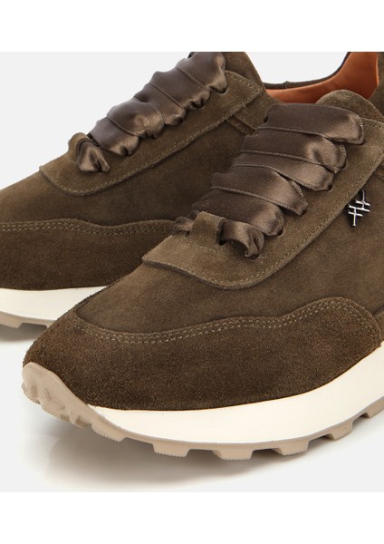 01AYH315410A880 KADIN Süet Deri Haki Bağcık Detaylı Yüksek Tabanlı Spor Ayakkabı modelleri