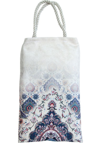 Ipeksi Dokulu Çantalı Kadife Seccade - Rumi Motifli, Pratik, Taşınabilir - Lacivert modelleri