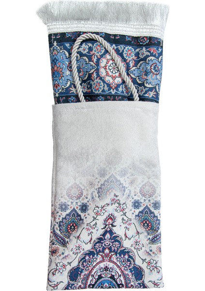 Ipeksi Dokulu Çantalı Kadife Seccade - Rumi Motifli, Pratik, Taşınabilir - Lacivert fırsatları