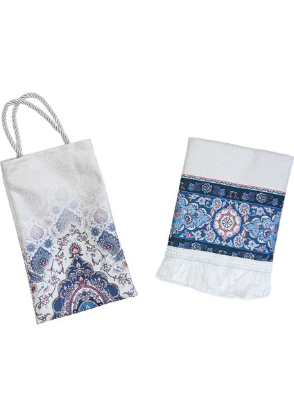 Ipeksi Dokulu Çantalı Kadife Seccade - Rumi Motifli, Pratik, Taşınabilir - Lacivert indirimleri