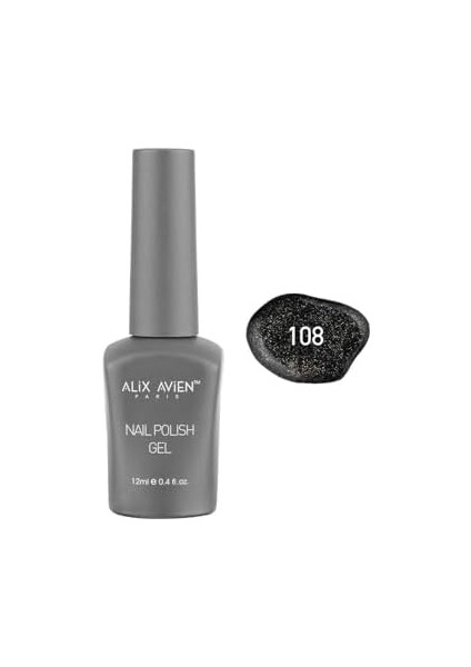 Alıx Avıen Gold Işıltılı Siyah Kalıcı Oje 108-YOĞUN Renk Veren Jel Oje 12 Ml-Nail Uv Gel Polish 108