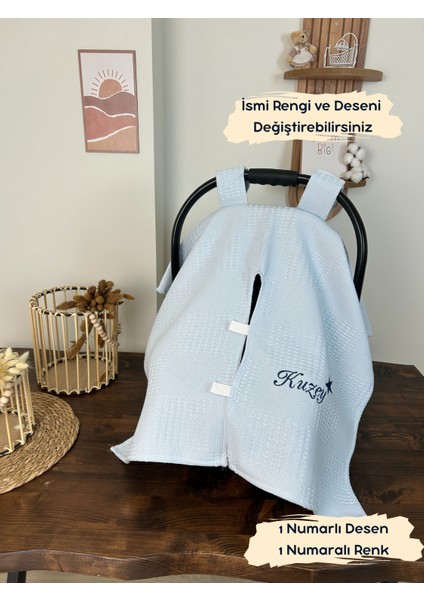 Isimli Puset Örtüsü Nakış Işlemeli %100 Pamuk Çok Amaçlı Örtü Waffle Pike Kumaş Beyaz/pembe/mavi