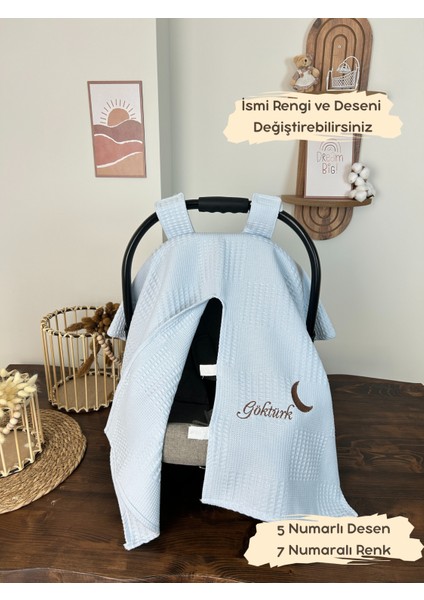 Isimli Puset Örtüsü Nakış Işlemeli %100 Pamuk Çok Amaçlı Örtü Waffle Pike Kumaş Beyaz/pembe/mavi fiyatları