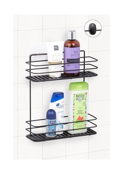 Haus Ömür Boyu Paslanmaz Yapışkanlı Düzenleyici Şampuanlık 2 Katlı Duş Rafı Siyah MDS-836 fiyatları