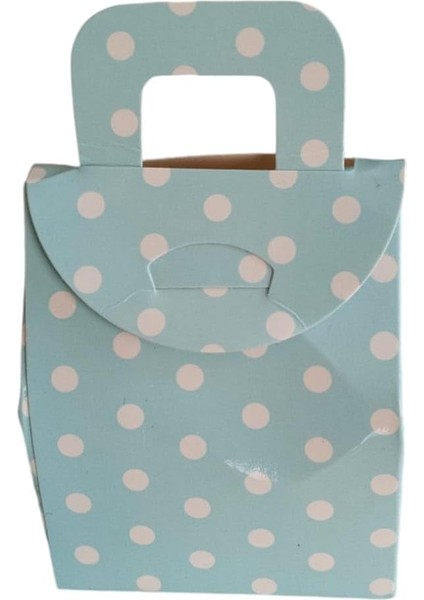 Çanta Mavi Puanlı Kutu Şeker Kutusu Kına Kutusu Lokum Kutusu 25 Adet