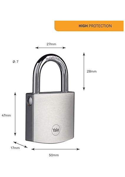 Y120B/50/127/1 - 50MM Dmu Krom Kaplamalı Asma Kilit - Yüksek Koruma - Boron Halka - 3 Anahtar fiyatları