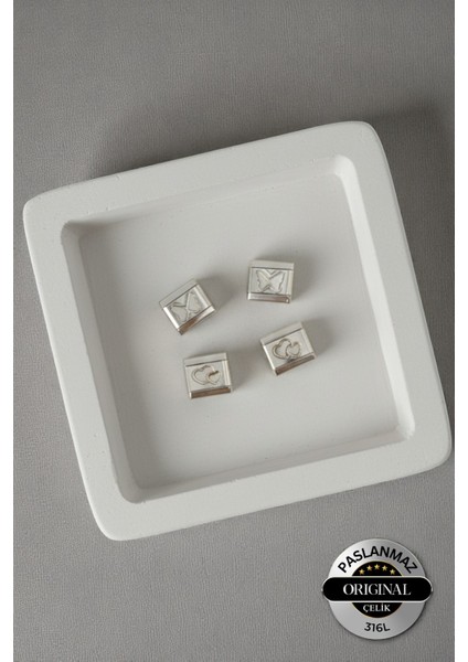 Italyan Charm Çelik Bileklik Charm Seti Kabartmalı Kalp ve Kelebek Model 4 Adet