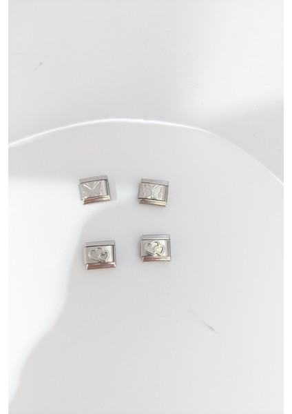 Italyan Charm Çelik Bileklik Charm Seti Kabartmalı Kalp ve Kelebek Model 4 Adet fiyatları