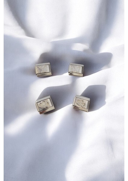 Italyan Charm Çelik Bileklik Charm Seti Kabartmalı Kalp ve Kelebek Model 4 Adet modelleri