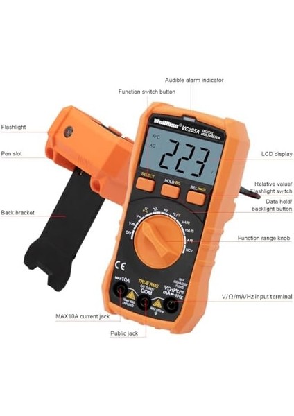 VC205A Ölçü Aleti Multimetre Avometre Ncv Işıklı Ekran Isı Ölçer El fiyatları