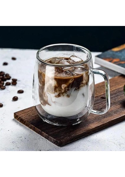 2 Adet Çift Cidarlı Cam Kupa 250 ml Çift Camlı Kupa Glass