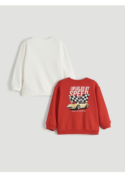 Yeni Sezon Bisiklet Yaka Baskılı Erkek Çocuk Sweatshirt 2'li