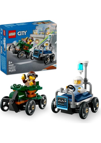 City Uçak, Hastane Yatağına Karşı Yarış Arabası Paketi 60459-5 Yaş Üzeri Çocuklar Için Yaratıcı Oyuncak Yapım Seti, Doğum Günü Hediyesi (70 Parça)