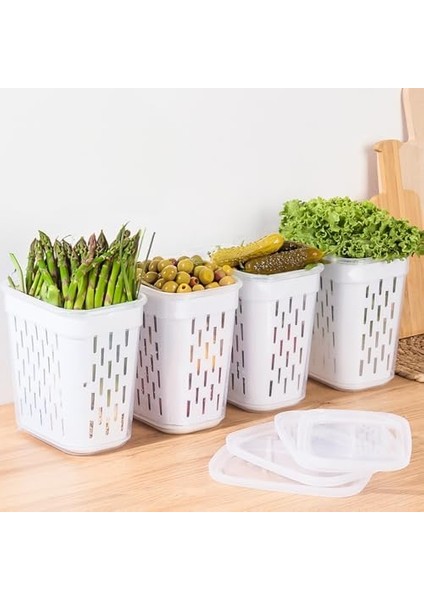 1045 4' Lü Süzgeçli Turşuluk Zeytinlik Çok Amaçlı Dikdörtgen Saklama Kabı Seti - 2 L fiyatları