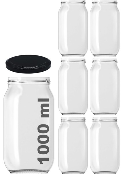 1000 ml Farklı Boyutlarda Kavanoz 1000 cc Konserve Metal Kapaklı Cam Kavanoz 6 Adet (Şeffaf, 1000 Cc)