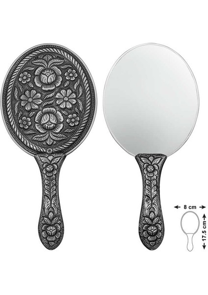 925 Ayar Gümüş Papatya ve Gül Motifli El Aynası T8633 (770770)