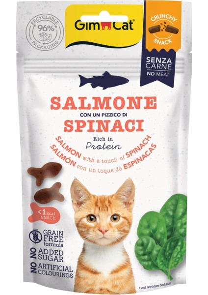 Crunchy Snacks Somonlu ve Ispanaklı Tahılsız Kedi Ödülü (50 Gr)