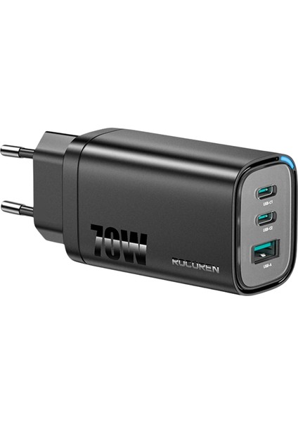 70W Gan Şarj Cihazı Type-C ve Usb-A 3-Portlu Hızlı Şarj Aleti