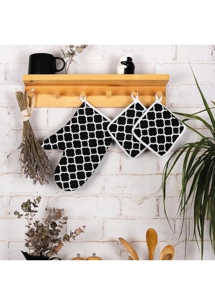 6 Parça Mutfak Seti & Mutfak Önlüğü, Fırın Eldiveni, 2li Tutacak, Organizer Poşetlik, Demlematik Siyah fiyatları