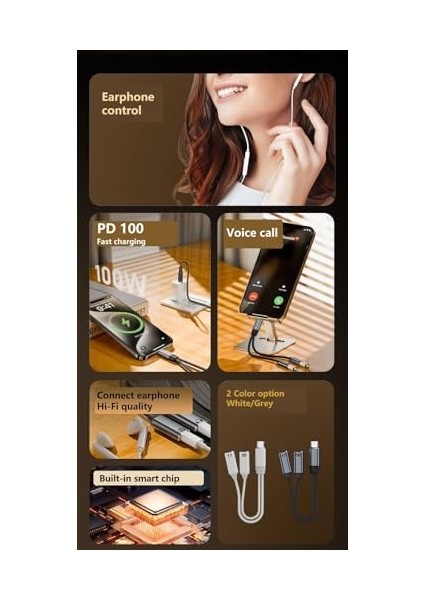 2in 1 100W Type C To Type C & Type C Hızlı Şarj Kulaklık Arama Dönüştürücü Otgtc modelleri