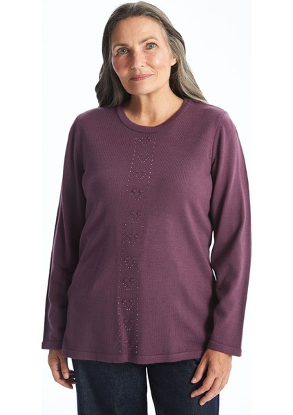 Yeni Sezon Bisiklet Yaka Taşlı Kadın Triko Kazak