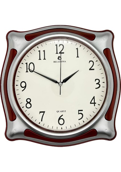 BL-1056 Serisi Klasik Kadran Sessiz Akar 30 cm Duvar Saati Kırmızı-Gri