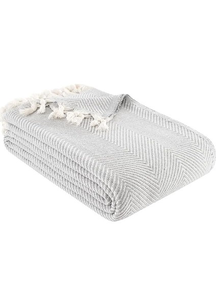 Organik Pamuklu Koltuk Örtüsü Desenli 200X230 cm Kanepe Çekyat Bezi Gri