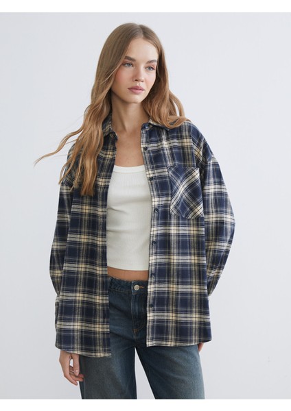 Yeni Sezon Ekose Oversize Kadın Oduncu Gömlek
