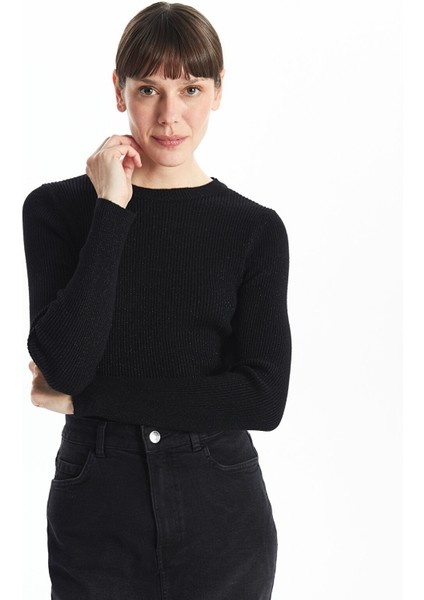 Yeni Sezon Bisiklet Yaka Parlak Görünümlü Kadın Triko Kazak