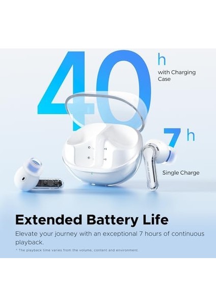 Clear Beyaz Bluetooth Kulaklık, Kablosuz Kulak Içi Kulaklık, Bluetooth 5.3, 40 Saat Oynatma Süresi, 12 mm Sürücü ve Enc'li Çift Mikrofon, Net Aramalar, Oyun Modu, Uygulama Kontrolü modelleri