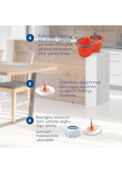 Focus Otomatik Temizlik Seti, Pedalsız Döner Sıkmalı 360 Başlıklı Mikrofiber Paspas modelleri