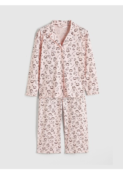 Yeni Sezon Gömlek Yaka Desenli Kadın Pijama Takımı