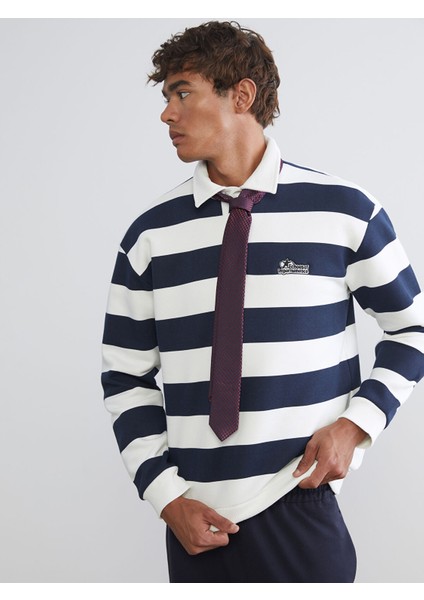 Yeni Sezon Polo Yaka Çizgili Erkek Kalın Sweatshirt