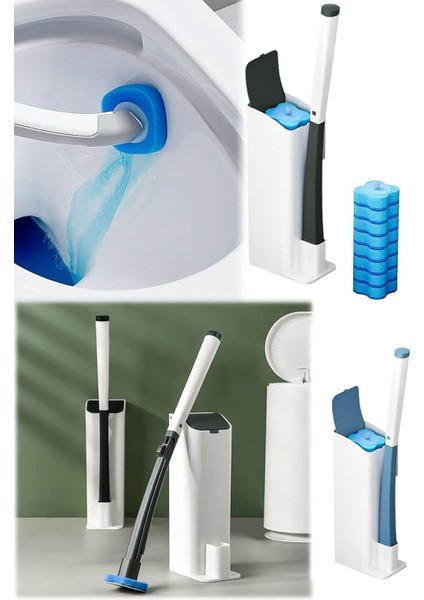 Özel Sünger Başlıklı Temizlik Seti - Kullan At Süngerli ve Deterjanlı Tuvalet Fırçası (Set)