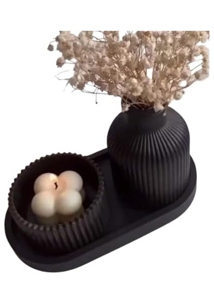 Siyah Seramik ve Mumluk Seti - Modern ve Minimalist Dekorasyon