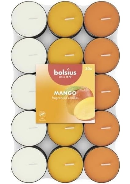 Kokulu Tealight Mum, Mango Kokulu, Karışık Renkli, 30'lu Paket, 3,5 Saatlik Yanma Süresi - Ev Mumu - Iç Dekorasyon - Özler - Vegan Içerir - Yağı Içermez