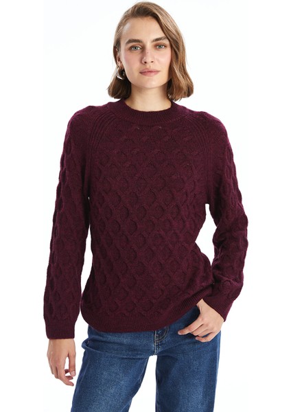 Yeni Sezon Bisiklet Yaka Kendinden Desenli Uzun Kollu Kadın Triko Kazak