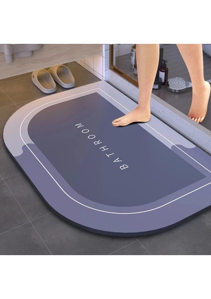 Paspası Kaymaz Tabanlı Süper Emici Nappa Deri Paspası Abdest Paspası (58X38CM) (Mavi)