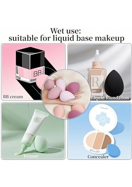 8 Adet Makyaj Sünger Seti - Latekssiz, Sıvı, Krem ve Pudra Için Karıştırma Güzellik Süngeri, Yumuşak Emici Olmayan, Kılıflı Çok Boyutlu, Sıvı ve Toz Için Çok Şekilli Güzellik Karıştırıcıları
